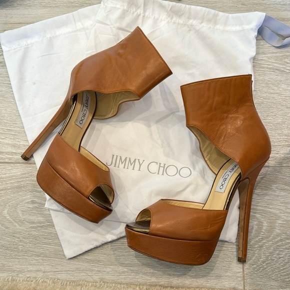 jimmy choo open toe cognac leather ankle boots size 36 - Picture 1 of 6